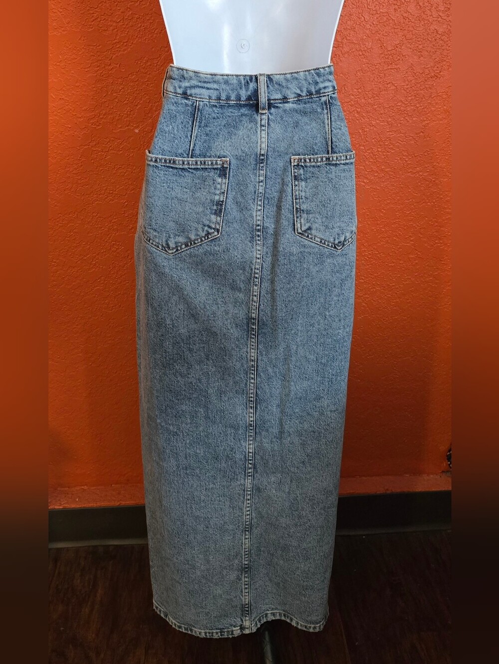 ASOS✨️Classic High-Waist Denim Midi Skirt with Front Slit - Picture 2 of 3